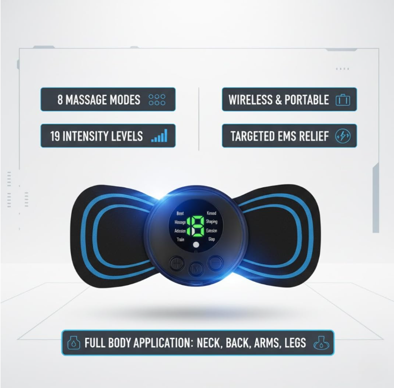 Fambit Wireless Mini Massager Body Massager Machine for Pain Relief, Portable Butterfly Massager for Body Pain Relief, Rechargeable Neck and Shoulder Massage Machine for Blood Circulation